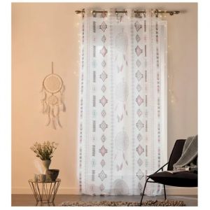 Voilage &Agrave; Oeillets 140 X 260 Cm Indila Blanc Menthe - Neuf