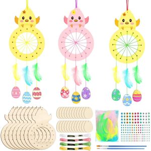 KALANKA-Lot de 8 poussins de Pâques - Kit de bricolage pour enfants - Pâques - Attrape-rêves - Kit de bricolage pour Pâques - Poussin en bois - Bricolage de Pâques - Artisanat à peindre pour filles e - Neuf