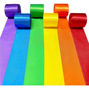 Ruban De Satin Arc-En-Ciel, 6 Couleurs 10m X 5cm De Large Ruban Coloré Pour Emballage De Cadeaux Bricolage Artisanat Frange À Suspendre Fête Guirlande Toile De Fond Anniversaire Mariage Baptême Décor - Neuf