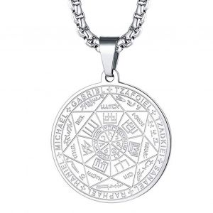 Collier Avec Pendentif Rond Runique En Acier Inoxydable, Style Retro Et Elegant, En Argent, Pour Homme Et Femme - Neuf