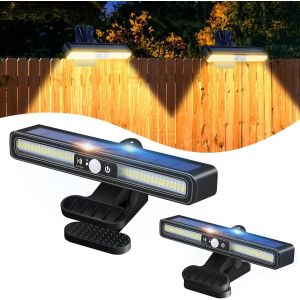 Lot De 2 Lampes Solaires Ext&eacute;rieur &Agrave; Clipser Avec D&eacute;tecteur De Mouvement, 3 Modes D'&eacute;clairage Lampe Solaire Exterieur &Eacute;tanche Projecteur Solaire Ext&eacute;rieur Pour Jardin Cl&ocirc;ture (Lumiere Chaude) - Neuf
