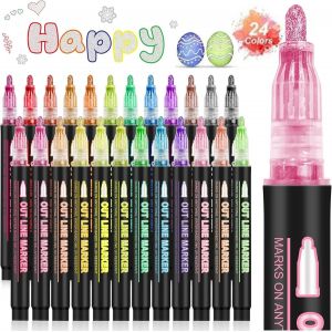 LETNERNY-Lot De 24 Stylos Magiques - Feutres &Agrave; Paillettes - Marqueurs M&eacute;talliques Magiques - Cadeaux De P&acirc;ques Pour Enfants Et Filles - Pour Scrapbooking, P&acirc;ques, Travaux Manuels - Cadeaux Pour Enfan - Neuf
