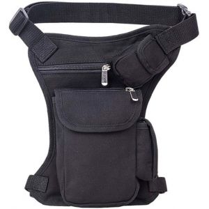 Sac de jambe - Sac de moto en toile noire Sac banane Sac de rangement Sac de taille Sac de jambe - Neuf