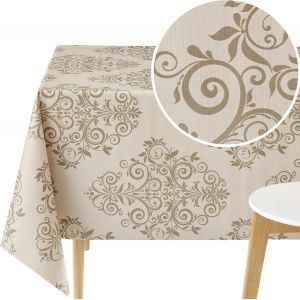 Eryi-Toile Cirée Rectangulaire 250x140cm, Beige, Nappe Plastique En Pvc Essuyable Pour Intérieur Et Extérieur, Facile À Nettoyer, Imperméable En Vinyle, Avec Motif Baroque Fleur De Damas Élégant - Neuf