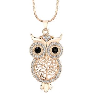 Kal-Collier Pour Les Femmes, Pendentif Hibou Collier Fille Cadeau Rose Or Chaîne Argent Collier Ras Du Cou Avec Cristal - Neuf