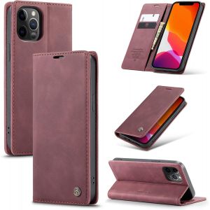 Maa-Coque Iphone 12/12 Pro, Housse Antichoc En Cuir Pu Premium Fentes Cartes Etui Pochette De Portefeuille Avec Fonction Support Case À Rabat Pour Iphone 12/12 Pro - Vin Rouge - Neuf