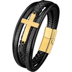 Eryi-Bracelet Homme, Bracelet Cuir Pour Hommes, Bracelets Croix Vie Viking Arbre De Vie, Brun Noire Bracelets Crucifixion Homme - Neuf