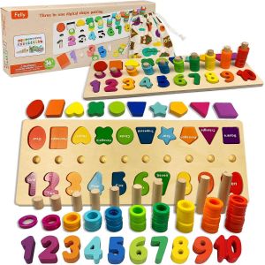 TDRFL-Jouet Enfant 3+ Ans-2 In 1 Jouet Montessori Bebe,Jeux &Eacute;ducatif Puzzles En Bois,Apprendre &Agrave; Compter Et Les Couleurs Jeu Reconnaissance De Num&eacute;ro La Forme,Math&eacute;matiques - Neuf