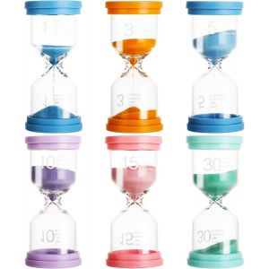 Checarzhn--No1-Lot De 6 Sablier Coloré Minuteur 1/3/5/10/15/30 Minutes ¿ Minuteur De Cuisine Et Sablier Enfant Pour R Les Dents, École, Bureau, Activités Chronométrées - Neuf