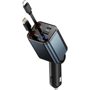 Eryi-Allume Cigare Usb C,4 En 1 R&eacute;tractable Chargeur 69w Pour Automobile, C&acirc;bles 80cm Avec Usb C Et A,Charge Rapide Accessoire Voiture 12v Pour Iphone/Galaxy/Ipad Huawei Xiaomi Airpods Switch - Neuf