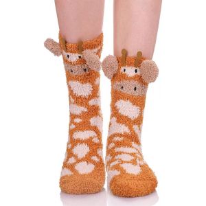 Jgd-Chaussettes Douces Femme Avec Motif Girafe Chaussettes Pilou Pilou Chaudes Et Confortables Pour L&iquest;Hiver, Chaussette Pantoufles Pour Femmes Et Filles, Id&eacute;e Cadeau Rigolo - Neuf