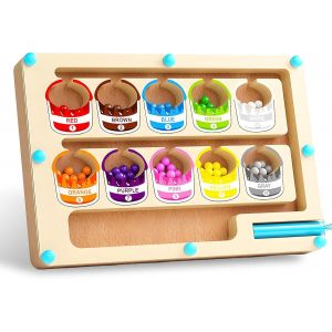 KAL-Jeux Montessori 2 3 4 Ans, Montessori Jeu Magn&eacute;tique Labyrinthe &Agrave; Partir De Jeu Educatif 2 3 4 Ans,Pour Enfants Jouet En Bois Couleurs Et Chiffres Jeux &Eacute;ducatifs Cadeau (Seau De Peinture) - Neuf