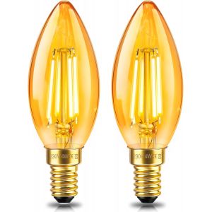 Kalanka-Ampoule E14 Led Filament Bougie Vintage 4w, Equivalent 40w Lampe, Verre Ambr&iquest;&iquest; Blanc Chaud 2200k, C35 Bougie Filament R&iquest;&iquest;Tro, 400lm, Ac 220v, Non-Dimmable, D&iquest;&iquest;Corative Pour Restaurant Caf&iquest;&iquest; Bar, - Neuf