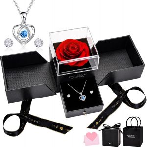 Shiba-Rose Éternelle, Roses Préservé Avec Collier Coeur Et Boucles D'oreilles, Main Coffret Cadeau Bijoux Saint Valentin Fête Des [6 - Neuf