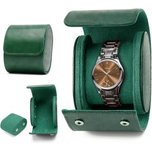 Kal-Boîte À Montres À 1 Emplacements, Coffret À Montres En Cuir Pu, Écrin, Étui À Montre Voyage Oîte De Montres De Voyage Pour Boîte De Rangement,Coussinets Amovibles - Vert - Neuf