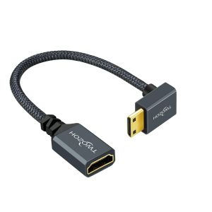 KALANKA-Câble Adaptateur Mini HDMI vers HDMI 0,2M, Nylon tressé à 270 Degrés à angle Mâle Mini HDMI vers Femelle HDMI Câble extension Supporte 3D/4K 1080p - Neuf