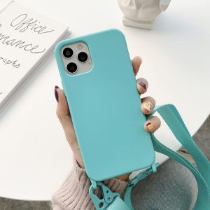 Kal-Chaîne De Téléphone Portable - Étui De Protection Pour Iphone 12 Mini - Nylon - Bandoulière - En Silicone Liquide - Avec Cordon De Serrage - Avec Bande Élégante - Pour Iphone 12 Mini - Lac - Neuf