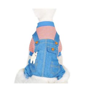 Bretelles Élégantes En Jean Pour Animaux De Compagnie - Design Rayé Doublé De Laine Confortable Pour L'automne Et L'hiver - Faciles À Porter Et Lavables En Machine - Neuf