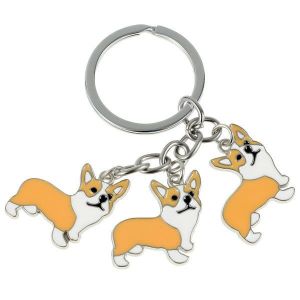 Porte-Clés Adorable Chien Corgi ¿ Cadeau Idéal Pour Les Amoureux Des Chiens, Alliage De Zinc Durable, Breloque Élégante Pour Sac À Dos, Jaune, 9 X 3,5 Cm - Neuf