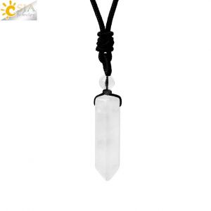 Csja &iquest; Pendentif Hexagonal En Pierre Naturelle, Collier En Cristal Pour Femmes Et Hommes, Am&eacute;thyste, ?il De Tigre, Obsidienne Noire, Cha&icirc;ne En Corde R&eacute;glable H477--White Crystal - Neuf