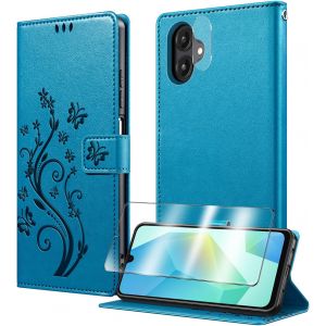 acdsgd-Coque pour Samsung Galaxy A07 avec 1 Verre Tremp&eacute;,1 Protection Camera,&Eacute;tuis RabatHousse en Cuir PU[Fentes pour Cartes[Pochette de Portefeuille[Stand Feature- Bleu - Neuf