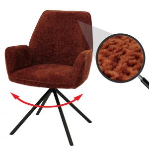 Chaise de salle &agrave; manger HWC-G67, chaise de cuisine avec accoudoirs, pivotante, position automatique, chenille Oeko-Tex MVGrouge - Neuf