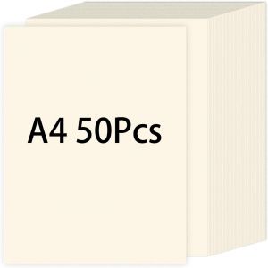 Mevronisshop-Lot De 50 Papier Cartonn&eacute; En Cr&egrave;me, 250 G/M&sup2; Papier Cartonn&eacute; &Eacute;pais A4 Pour Impression, Papiers Pour Scrapbooking, Carterie, Perforation Et Faire Part De Mariage - Neuf
