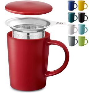 Eryi-Tasse À Thé Avec Infuseur Et Couvercle 400ml Grand - Céramique - Reste Chaud Longtemps (Rouge Rubis) - Neuf