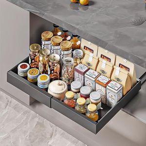 Chenquansarl-Tiroir Coulissant Cuisine, Tiroir Télescopique Extensible Largeur Ajustable 32-48cm, Organisateurs D'armoire Coulissants Sans Perçage Ni Clouage Pour Cuisine Salle De Bain Salon - Neuf