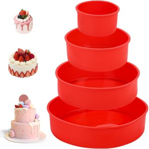 Moule Gateau Silicone, 4pcs Antiadhésif Moule Silicone Gateau Rond, Moules À Pâtisserie S, Pour Gateau Arc-En-Ciel, Gâteau Au Fromage Et Gateau D'anniversaire(10.7/16/21/26cm) - Neuf