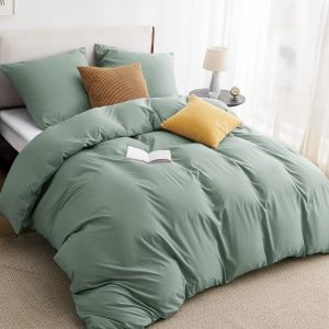 3-Piece Bed Linen 200 X 200 Cm,Sage Green,1 Duvet Cover 200 X 200 Cm And 2 Pillowcases 80 X 80 Cm,Oeko-Tex Certified,Polyester Microfibre With Zip - Neuf