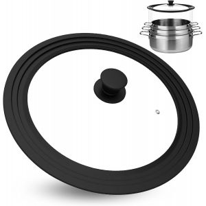 Jexnovashop-Couvercle De Poêle Universel, Noir, 28 Cm, Multifonction, En Verre, Avec Bord En Silicone, Résistant À La Chaleur, Pour Ustensiles De Cuisine De 24, 26 Et 28 Cm De Diamètre - Neuf