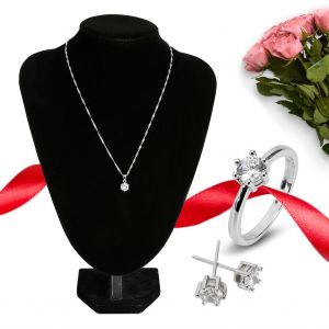 Ensemble De Bijoux En Zircon Pour Femmes, Collier, Boucles D'oreilles, Clous D'oreilles Et Bague En Alliage, 18# - Neuf