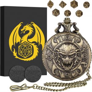 Mini Dnd Lot De Dés Avec Steampunk Crâne Coquille De Montre De Poche,7 Pièces Dés,Jeu De Dés D&d En Métal Polyédrique,Cadeaux Dnd Avec Boîte Cadeau,Accessoires De Jeux De Société De Rôle,Bronze - Neuf