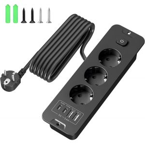 Multiprise Avec Usb, 3 Prises Avec Interrupteur, Prise Escamotable, Prise De Table Encastrable, Avec C&acirc;ble De 2 M, Pour Table De Conf&eacute;rence, Plan De Travail, Table Basse (Noir)[DYB984575] - Neuf