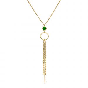 Collier Argent Dor&eacute;e Chaines Pendantes Et Pierre Onyx Vert - Neuf
