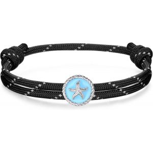 Eryi-Bracelet Nautique Homme Femme Argent 925 | Vague Poisson Croix Paracorde Bracelet Imperméable Réglable Pour Garçon | Mer Surf Bijoux Amitié Cadeau - Neuf