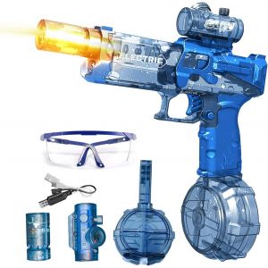 Pistolet à Eau électrique de Grande capacité - Pistolet à Eau avec Sac à Dos - Buse rotative et feu de Bouche - Jouet pour Piscine, fête, Plage en Plein air (Bleu) - Neuf