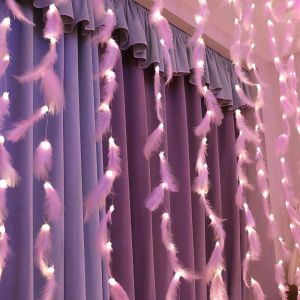 KAL-Guirlande Lumineuse De 2 M, 20 Plumes Avec 20 Micro Led, En Cuivre Blanc Chaud, Avec Piles, Pour Fête, Jardin, Noël, Halloween, Mariage (Rose) - Neuf