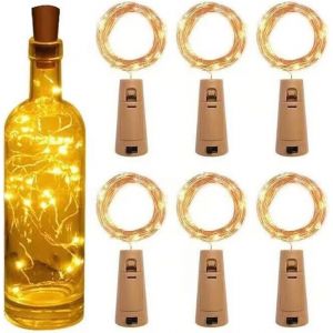 AIOU-Lot De 6 Guirlandes Lumineuses Led Pour Bouteille-2 M-20 Led-Avec Batterie-Blanc Chaud-Pour Anniversaire,Fête,Mariage,Noël - Neuf