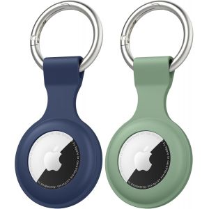 LETNERNY-2 Pièces Étuis Pour Apple Airtag Coque, Airtag Porte Clé - Anti Chute Et Anti Rayures Pour Animaux Portefeuilles Et Bagages, Pour Air Tag Locator Tracker Étui (Bleu Marine+Vert Pin) - Neuf