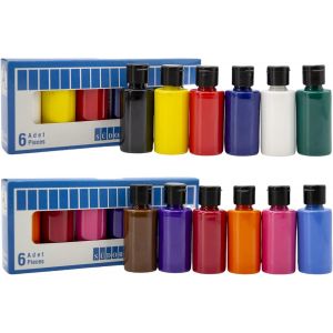 Kaojl-Set De Peinture Acrylique Xl Avec 6 Pinceaux.12 Couleurs De 40 Ml Teintures &Agrave; Base D'eau.Convient Pour Le Papier,Le Bois,La Toile,La Pierre.12x40ml (6 Primaires+6 Tons Moyens) - Neuf