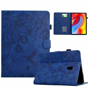 &Eacute;tui en cuir intelligent emboss&eacute; avec fleurs et oiseaux pour Samsung Galaxy Tab A 10.5 T590, Bleu fonc&eacute; - Neuf