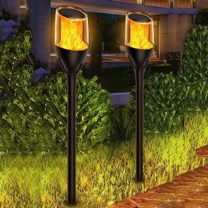 Lot De 2 Lampes Solaires De Jardin &Agrave; Flamme Vacillante, Lanternes &Agrave; Piquer &Eacute;tanches Pour Pelouse Et Terrasse. - Neuf