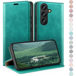 JGD-Coque pour Samsung Galaxy S25 FE avec RFID Blocage Etui &agrave; Rabat en Cuir de Premium,Fentes pour Cartes,Coques de Case,Cover &agrave; Rabat pour Samsung S25 FE Portefeuille Bleu Vert - Neuf