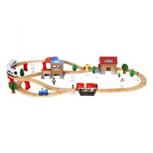 Coffret de train en bois - GINGER HOME - 88 pi&egrave;ces - Locomotive &eacute;lectrique - Jouet &eacute;ducatif - Neuf