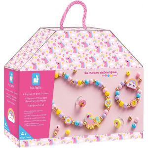 ERYI-- 4 Bijoux En Bois À Créer Rainbow Land - Les Premiers Ateliers Bijoux - Création De Bijoux Diy - Kit Loisir Créatif Enfant - Apprentissage Motricité Fine Et Concentration ¿ Dès 4 Ans - J09129 - Neuf
