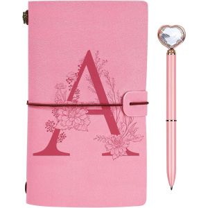 Personnalisé Journal Intime Cadeau, Initiale Carnet de Notes en PU Cuir, Carnet de Voyage Vierge avec Stylo Diamant Coeur, Noel Anniversaire Cadeaux pour Femmes Maman Fille Soeur Meilleure Amie A - Neuf
