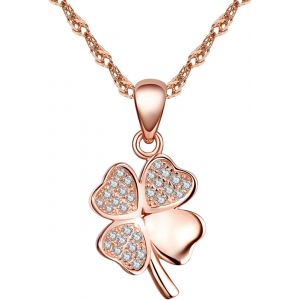 Collier Avec Pendentif Tr&egrave;fle &Agrave; Quatre Feuilles En Argent Sterling 925 Et Oxyde De Zirconium Or Rose/Argent Pour Femme Et Fille (Or Rose), Argent Zircone Cubique, Zircone Cubique - Neuf