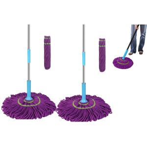 Lot de 2 balais &agrave; franges auto-essoreurs avec t&ecirc;tes d&eacute;tachables et long manche - Neuf